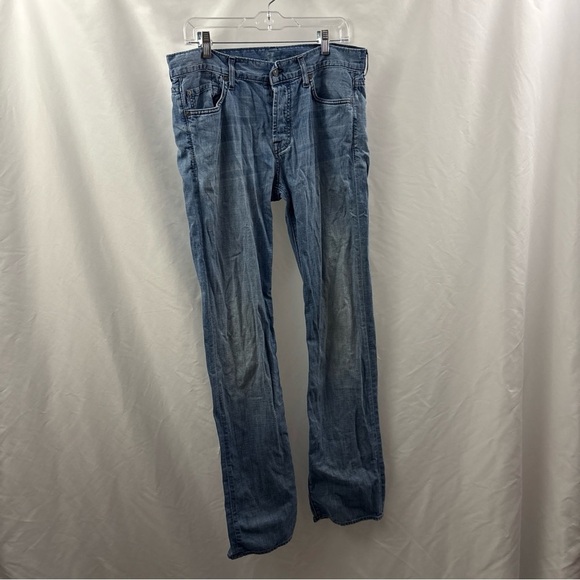 7 For All Mankind Mens Relaxed Straight Blue Jeans 32x35 Rare Light Wash Denim - Picture 12 of 12